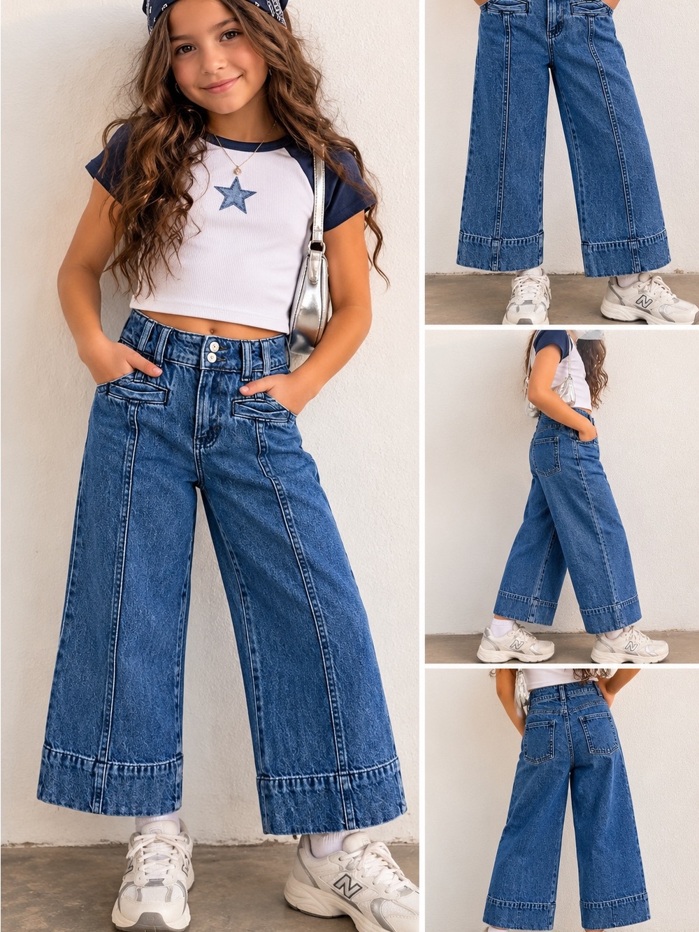 GAP Kids Girls Size 8 High Stride Ankle Wide Leg Jeans Blue Denim
